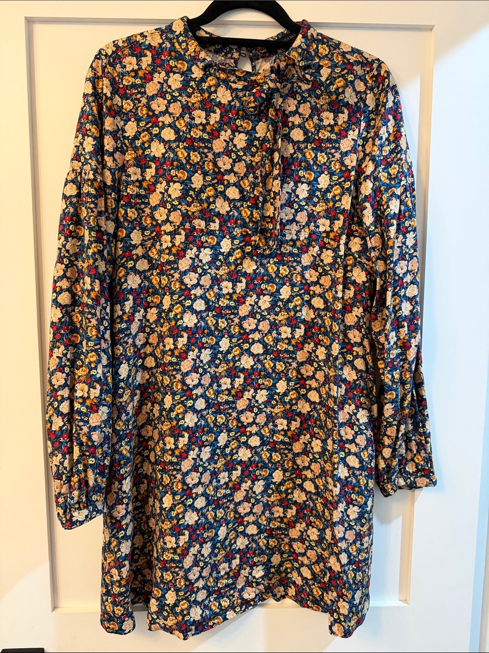 Zara Navy Floral Long Sleeve mini dress